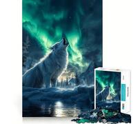 Puzzle 1000 pièces Loup sous Aurore boréale Jeu cognitif Amusant Pièces Robustes et découpées avec précision Exercice Mental Calme à Faire à la Maison (38x26cm)