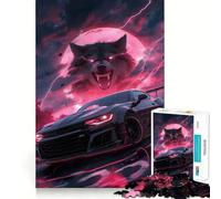 Puzzle 1000 pièces Loup Supercar Noir,Découpe précise,Défi Intelligent et Amusant,Loisirs et Divertissement,Cadeau de décoration de Noël (50x75cm)