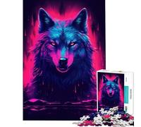 Puzzle 1000 pièces Loup Synthwave Décoration intérieure Jouet Idéal comme Cadeau (38x26cm)