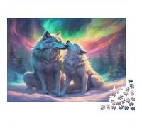 Puzzle 1000 pièces Loups Aurore Boréale Adulte Carton éducatif thème Loup Décoration Murale Défi Esprit Maison 52x38cm/1000pcs