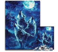 Puzzle 1000 pièces Loups hurlants sur la Montagne Puzzles en Bois Jeu décoratif à Faire soi-même Stimulant, Jouet interactif Familial 50x75cm/19,68x29,52 Pouces