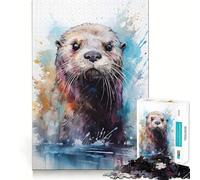 Puzzle 1000 pièces Loutre de mer Aquarelle Adulte Jeu de mémoire Amusant Découpe Nette Composants Robustes Cadeau Unique pour soulager Le Stress (50x75cm)