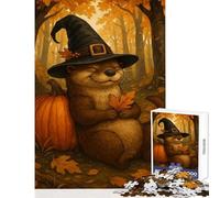 Puzzle 1000 pièces Loutre Sorcière avec Citrouille en Automne Décoration Murale Jeu Éducatif avec Pièces de Formes Aléatoires S'emboîtant Parfaitement Complètes Dimensions 38x26cm