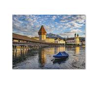 Puzzle 1000 Pièces，Lucerne, Pont de la Chapelle，3D Adultes Papier Jouets Éducatifs Meilleur Cadeau d'anniversaire Garçons Filles（50x70cm）-Z18