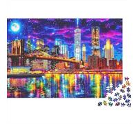 Puzzle 1000 pièces « Lumières Nocturnes de New York » (Reflets de la Skyline néon) - Jeu éducatif pour Adultes - Décoration élégante - Défi - Cadeau d'anniversaire pour - 38 x 26 cm