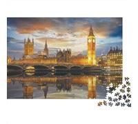 Puzzle 1000 pièces « Lune au crépuscule » avec Big Ben et Reflets Nocturnes. Jeu éducatif pour Adultes. Décoration Magnifique et stimulante. Idéal comme Cadeau d'anniversaire. 38 x 26 cm