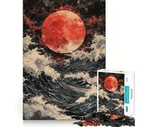 Puzzle 1000 pièces Lune de Sang sur Les Vagues,sans Couture,Jeu de réflexion Amusant,Divertissement idéal pour se détendre,Cadeau Artistique de Noël (50x75cm)
