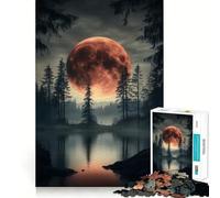 Puzzle 1000 pièces Lune de Sang sur Un lac,Bords sans Couture,Jeu de réflexion Amusant,Divertissement idéal pour se détendre,Cadeau Artistique de Noël (38x26cm)