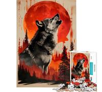Puzzle 1000 pièces Lune Pourpre avec Loup et Son cri idéal pour Un Anniversaire ou Noël Activités familiales Anti-Stress Convient aux 14 Ans et Plus (38x52cm)