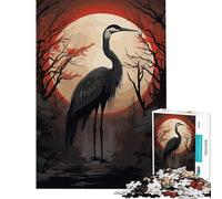 Puzzle 1000 pièces Lune Rouge et Cigogne Noire Défi intellectuel Jeu addictif et Anti-Stress Idée Cadeau (Dimensions 38x52cm)
