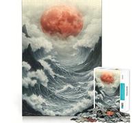 Puzzle 1000 pièces Lune Rouge sur mer déchaînée pour Adultes, Jeu de logique et Anti-Stress, découpe de précision, pour Les fêtes (38x52cm)