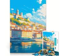 Puzzle 1000 pièces Lyon Riverside Découpe Impeccable Jeu Amusant et résolveur de problèmes Jeu Gratuit Cadeau Artistique de Noël (38x26cm)
