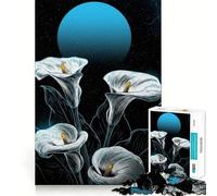 Puzzle 1000 pièces Lys Calla sous Une Lune Bleue,découpe soignée,décoration,Jeu de réflexion,Cadeau,activité Calme pour Un Anniversaire (38x52cm)