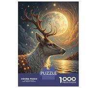 Puzzle 1000 Pièces Magical Deer Under The Moon Puzzle pour Adultes Jeu Familial Analyse Et Logique Cadeaux Uniques pour Anniversaire Et Noël 38x26cm/1000pcs