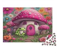 Puzzle 1000 pièces « Maison Champignon Féérique » pour Adultes Maison Champignon avec Grenouille Verte Jeu Familial Amusant et Stimulant Une Excellente idée Cadeau 70 x 50 cm / 1000 pièces