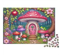Puzzle 1000 pièces « Maison Champignon Féérique » pour Adultes Maison Champignon dans la Forêt avec Grenouilles Jeu Familial Amusant et Stimulant Une Excellente idée Cadeau 52 x 38 cm / 1000 pièces