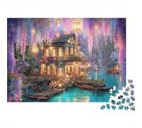Puzzle 1000 pièces « Maison Magique au Bord de l'eau » - Manoir illuminé avec Reflets dans l'eau - Jeu éducatif pour Adultes - Décoration Magnifique - difficulté - Anniversaire - 70 x 50 cm