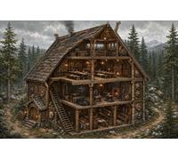 Puzzle 1000 Pieces Maison Tribale Viking Forêt Bois