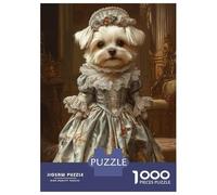 Puzzle 1000 Pièces Maltese Dog in Floral Blue Elegance Victorian Pet Portrait Decor Puzzle Adulte, Casse-tête, Découpe De Précision, Cadeau Unique pour Anniversaire Et Noël 70x50cm/1000pcs