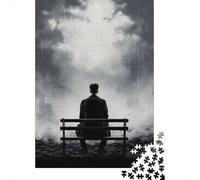 Puzzle 1000 Pièces Man Sitting on Bench in Rain Puzzles pour Adultes, Améliorent La Mémoire, Stimulants, Cadeaux De Noël Ou d'anniversaire 38x26cm/1000pcs