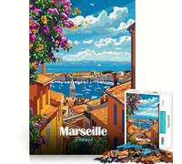 Puzzle 1000 pièces Marseille,France Illustration de la Ville Ajustement Parfait Jeu de Concentration et d'entraînement Amusant et Relaxant Cadeau de Noël et de Loisirs (50x75cm)