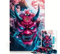 Puzzle 1000 pièces Masque de démon aux Fleurs de Cerisier,découpe précise,Jeu créatif et Artistique pour se détendre,Cadeau d'anniversaire (38x52cm)