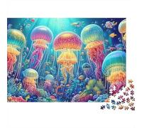 Puzzle 1000 pièces Méduse colorée pour Adultes, méduse Arc-en-Ciel, récif corallien, Premium épais Robuste Haute qualité Vibrant Stimulant Difficile Cadeau 38x26cm