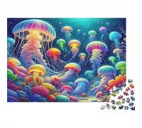 Puzzle 1000 pièces Méduses Colorées Monde sous-Marin Exercice Cérébral Challenge Carton recyclé pour Enfants dès 12 Ans Cadeau de Fin d’études 38x26cm