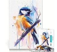 Puzzle 1000 pièces Mésange à tête Noire Aquarelle Cadeau Découpe précise Art Casse-tête logique Jeu de Loisirs Jeu Amusant Décoration Murale de Noël (38x26cm)