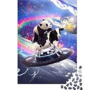 Puzzle 1000 pièces mignon et drôle en forme de panda et de vache pour adultes, cadeau d'Halloween, puzzles pour adultes, décorations et cadeaux uniques pour la maison, 1000 pièces (75 x 50 cm)