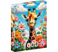 Jigsaw Puzzle de 1000 pièces pour adultes - Finition mate, toucher doux, pièces solides et uniques, ajustement serré, couleurs vives, service de pièces manquantes - Girafe mignonne dans illustration