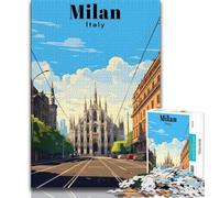 Puzzle 1000 pièces Milan Italie, Affiche de Voyage, pour Adultes et Adolescents, Chaque pièce est Unique - Jeu Familial Stimulant et Amusant 38x26cm