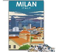 Puzzle 1000 pièces Milan Italie Affiche de Voyage, pour Les 14 Ans et Plus Chaque pièce est Unique - Jeu Amusant et Stimulant pour Toute la Famille Bon Cadeau 26x38cm