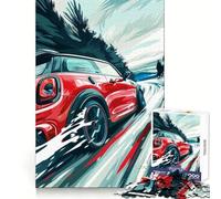 Puzzle 1000 pièces Mini Cooper Racing Rouge pour Adolescents, Jeu Intelligent, Jeu d'intérieur, découpe précise, Cadeau Exquis (50x75cm)
