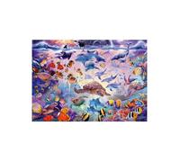 Puzzle 1000 pieces, Monde sous marin - Poissons, Tortues de mer, Dauphins - Ocean colore, Animaux - Set puzzle Adulte et Carte