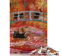 Puzzle 1000 pièces Monet Chat Nénuphars pour Adultes et Puzzle en Papier pour Les Amateurs de Puzzles 38 x 26 cm/1000 pièces