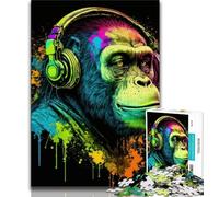 Puzzle 1000 pièces Monkey DJ pour Adultes et Adolescents à partir de 14 Ans Jeu Impossible pour Adultes et Adolescents (26x38cm)