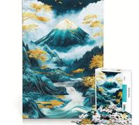 Puzzle 1000 pièces Mont Fuji Céleste Or et Bleu Décoration Murale Jeu Amusant à la Maison Collection d'Artistes Beaux-Arts 38x52cm