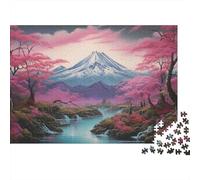 Puzzle 1000 pièces « Montagne de cerisiers en Fleurs Roses », Mont Fuji au Coucher du Soleil, Jeu éducatif pour Adultes, décoration intérieure, défi Stimulant, Cadeau d'anniversaire (52 x 38 cm).