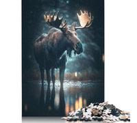 Puzzle 1000 pièces Moose Night The Rain pour Adultes, Puzzle pour Un Moment en Famille, défi cérébral, 1000 pièces (75 x 50 cm)
