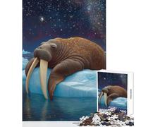 Puzzle 1000 pièces Morse sur la Glace sous Un Ciel étoilé Décoration intérieure Jouet Cadeau d'anniversaire Jeu Pratique idéal pour décorer Un Bureau Dimensions 38x52cm