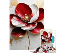 Puzzle 1000 pièces Motif Floral Rouge et Blanc Jeu Familial Stimulant l'intelligence et Le Cerveau Jouet addictif pour Les Jeux ou Un Anniversaire (Dimensions 38x52cm)