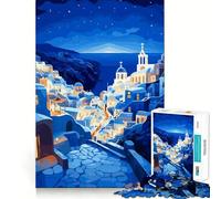 Puzzle 1000 pièces,Motif Grèce Nocturne Bleue,précis et Amusant,idéal pour s'exercer et se détendre,Parfait pour Un Moment de Noël (38x52cm)