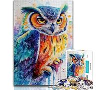 Puzzle 1000 pièces Motif Hibou Aquarelle pour Adolescents et Adultes, Anti-Stress, Difficile à réaliser, idéal pour la décoration de Bureau (38x26cm)