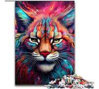 Puzzle 1000 pièces, Motif Lynx coloré, Dimensions : 50x75 cm. Jeu de réflexion pour Adolescents et Interaction familiale.
