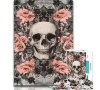 Puzzle 1000 pièces Motif tête de Mort et Fleurs pour Adolescents, Anti-Stress, Difficile et Stimulant, pour l'amour Entre Couples, 50x75cm