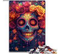 Puzzle 1000 pièces, Motif tête de Mort et Rose, idéal pour Les Anniversaires et Les fêtes (Taille 26x38cm)