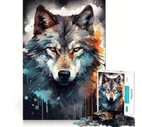 Puzzle 1000 pièces Motif Visage de Loup Aquarelle foncée,Jeu de réflexion Amusant,sans Espace,Assemblage précis, pour Les réunions de Famille (50x75cm)