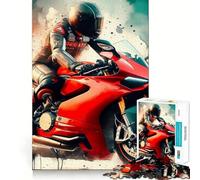 Puzzle 1000 pièces Moto Ducati Rouge Cadeau pour Adultes Défi intellectuel Jeu Facile et Amusant Découpe précise Idée Cadeau Originale (38x26cm)