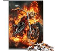 Puzzle 1000 pièces Moto Flamme Puzzle en Bois Relax & Challenge, Décoration d'intérieur colorée, pour Les Amis Taille 50X75CM